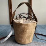SMALL WOODY BASKET 17 IN NATURAL FIBERS BROWN WEBBING DARK BROWN CALFSKIN - Image 9