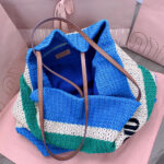 TOTE BAG 40 IN STRIPED PATTERN OF BLUE GREEN AND CREAM WHITE WOVEN RAFFIA - Image 10