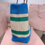 TOTE BAG 40 IN STRIPED PATTERN OF BLUE GREEN AND CREAM WHITE WOVEN RAFFIA - Image 4
