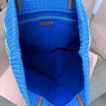 TOTE BAG 40 IN STRIPED PATTERN OF BLUE GREEN AND CREAM WHITE WOVEN RAFFIA - Image 5