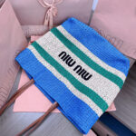 TOTE BAG 40 IN STRIPED PATTERN OF BLUE GREEN AND CREAM WHITE WOVEN RAFFIA - Image 14