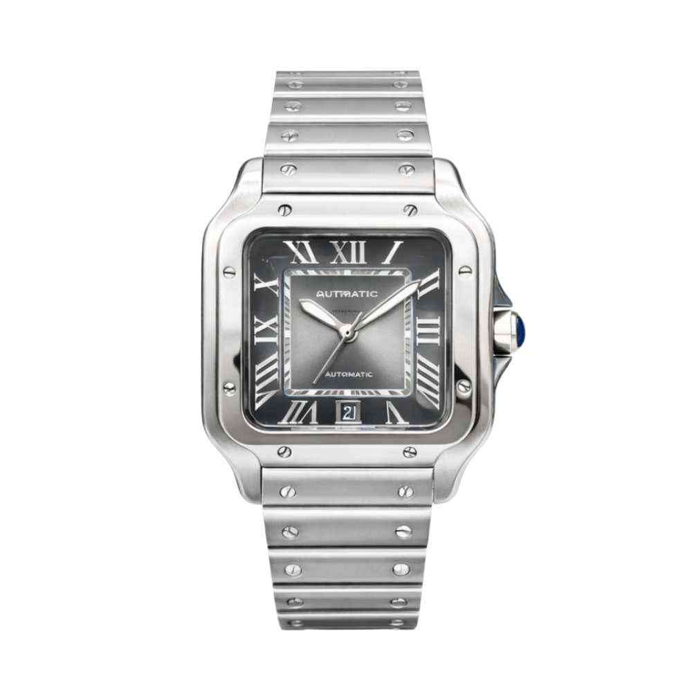 4_d429b620-52fc-45cb-a5dc-0fe16075dc68 Cartier Santos de silver & Graduated Green Dial Watch - Image 1
