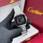 Cartier Santos de Silver&Black Sunburst Dial Watch – Black & Silver & Dial - Image 5