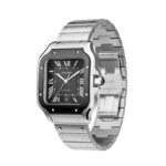 Cartier Santos de Silver&Black Sunburst Dial Watch – Black & Silver & Dial - Image 2