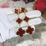 CLOVER 3 MOTIF CARNELIAN DROP EARRINGS - Image 2