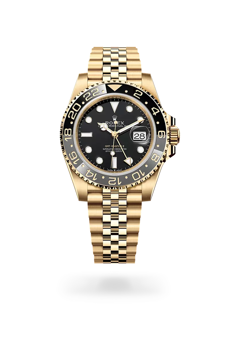 LOU_M137203_upright Rolex GMT-Master II Yellow Gold Black Dial Watch - Image 1