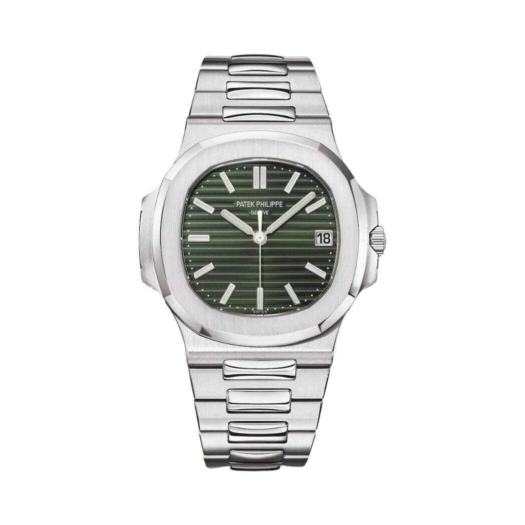 Patek-Philippe-Nautilus-57111A-014 Patek Philippe Nautilus Sunburst Olive Green Dial Watch - Image 1