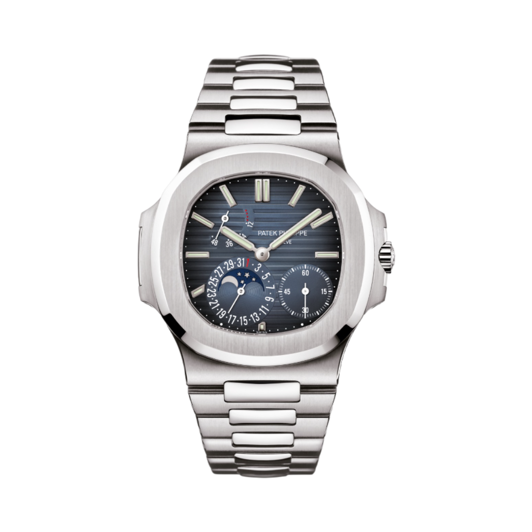 Patek-Philippe-Nautilus-57121A-001 Patek Philippe Nautilus Moon Phase Blue Dial Watch - Image 1