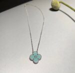 CLOVER 1 DIAMOND LIGHT BLUE SILVER NECKLACE