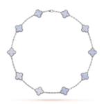 CLOVER 10 MOTIFS BLUE CHALCEDONY NECKLACE