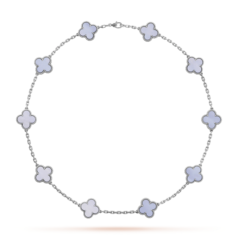 CLOVER 10 MOTIFS BLUE CHALCEDONY NECKLACE