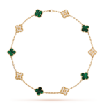 CLOVER 10 MOTIFS MALACHITE DIAMOND NECKLACE