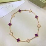 CLOVER 10 MOTIFS PURPLE VIOLET DIAMOND NECKLACE
