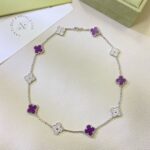 CLOVER 10 MOTIFS PURPLE VIOLET DIAMOND NECKLACE