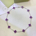 CLOVER 10 MOTIFS PURPLE VIOLET NECKLACE