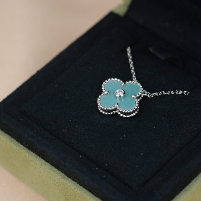 CLOVER 15MM DIAMOND SVRES PORCELAIN NECKLACE SILVER