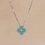 CLOVER 15MM DIAMOND SVRES PORCELAIN NECKLACE SILVER