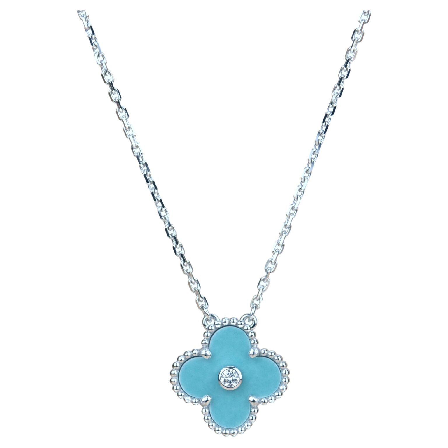 CLOVER 15MM DIAMOND SVRES PORCELAIN NECKLACE SILVER CLOVER 15MM DIAMOND SVRES PORCELAIN NECKLACE SILVER