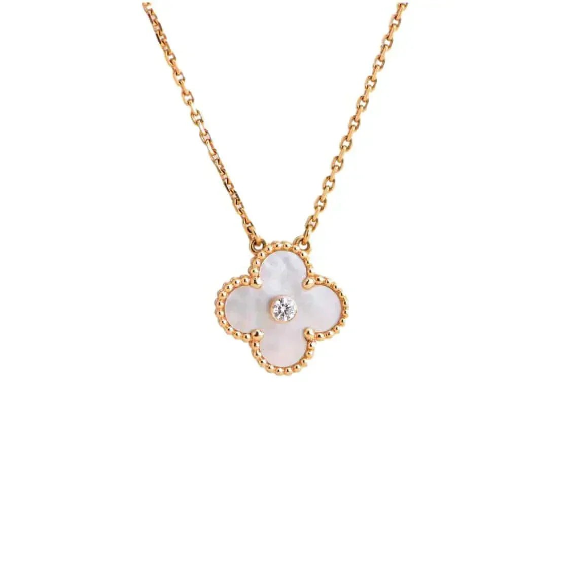 CLOVER 15MM DIAMOND WHITE FRITILLARIA NECKLACE CLOVER 15MM DIAMOND WHITE FRITILLARIA NECKLACE