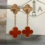 CLOVER 2 MOTIF LASER CARNELIAN EARRINGS