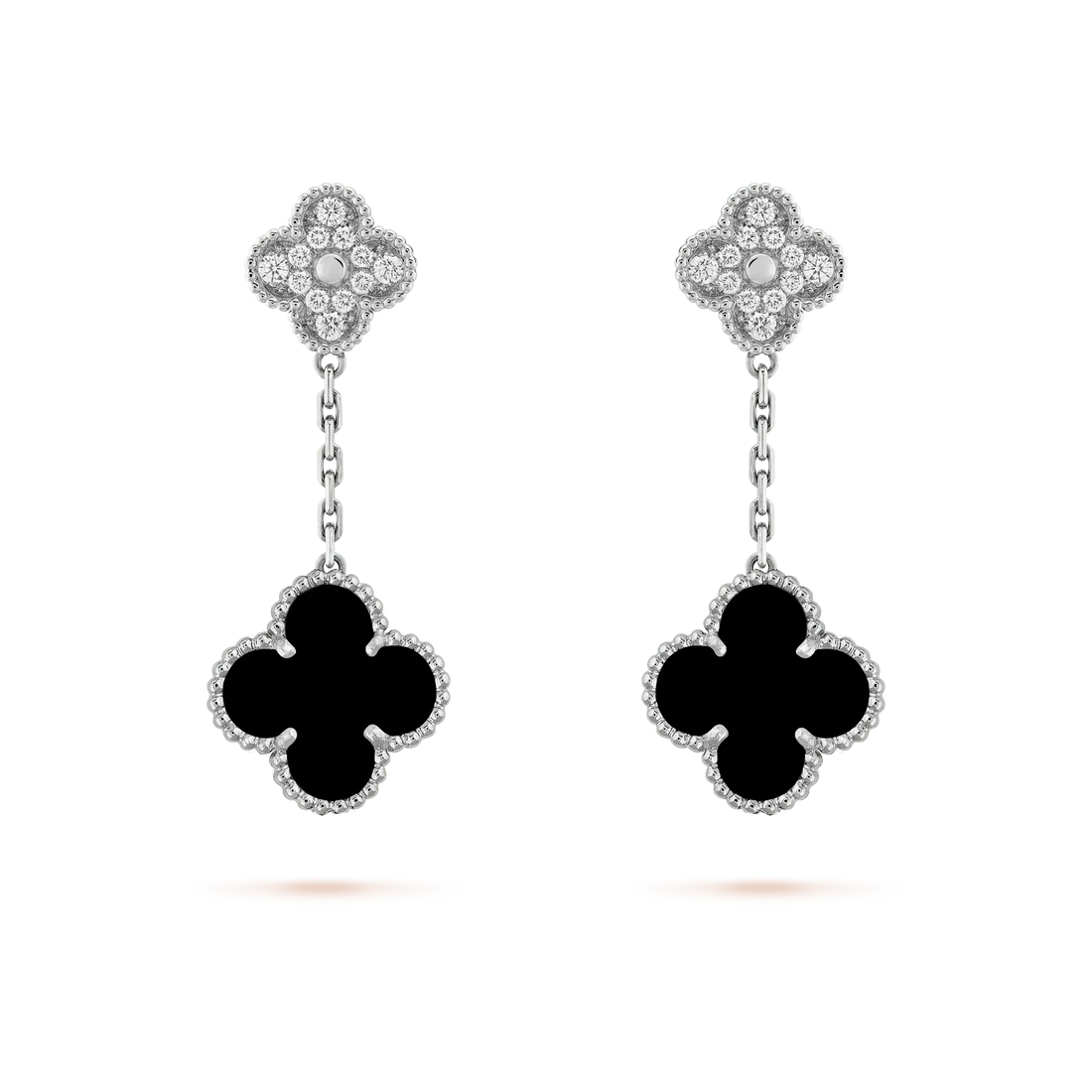 CLOVER 2 MOTIFS DIAMOND ONYX EARRINGS SILVER CLOVER 2 MOTIFS DIAMOND ONYX EARRINGS SILVER