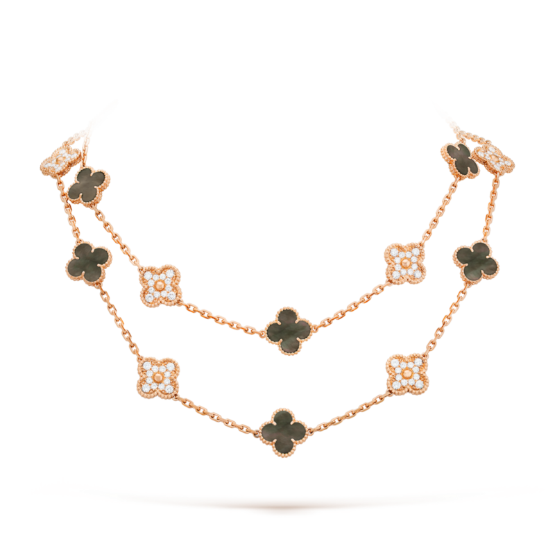 CLOVER 20 MOTIFS DARK MOP DIAMOND NECKLACE