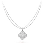 CLOVER 25MM SILVER FULL DIAMOND BIG CLOVER NECKLACE