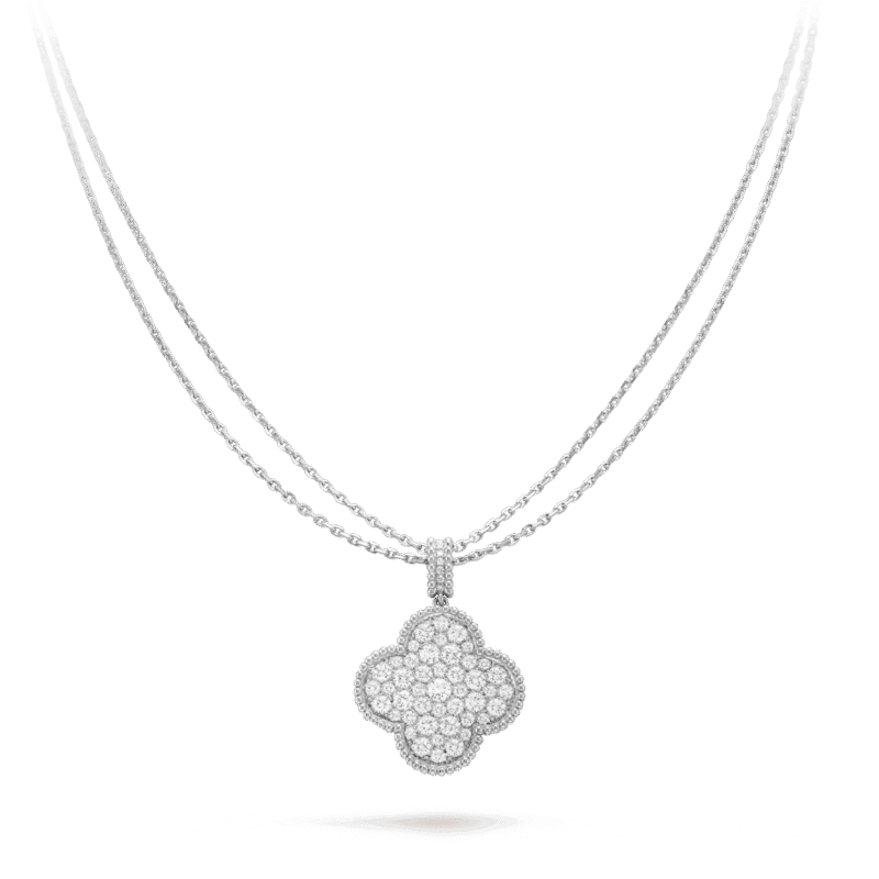 CLOVER 25MM SILVER FULL DIAMOND BIG CLOVER NECKLACE