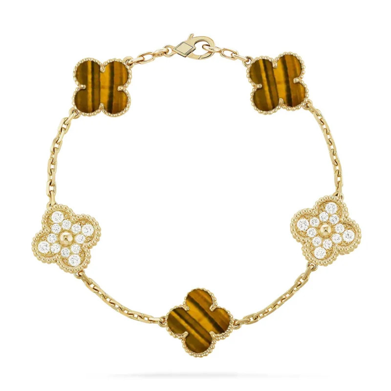 CLOVER 5 MOTIFS TIGER EYE BRACELET COLLECTION