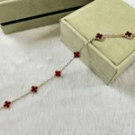 CLOVER 6 MOTIF RED AGATE BRACELET