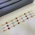 CLOVER 6 MOTIF RED AGATE LASER BRACELET