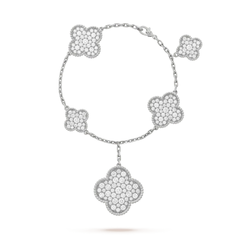 CLOVER 6 MOTIFS SILVER DIAMOND BRACELET