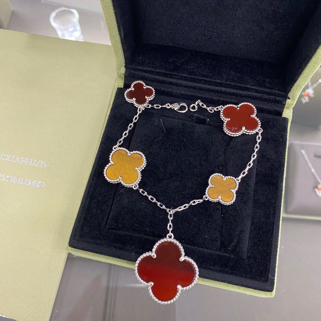 CLOVER BRACELET 5 MOTIFS CARNELIAN TIGER EYE CLOVER BRACELET 5 MOTIFS CARNELIAN TIGER EYE