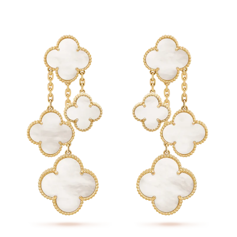 CLOVER EARRINGS WHITE MOP 4 MOTIFS GOLD