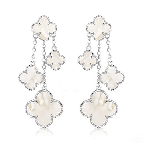 CLOVER EARRINGS WHITE MOP 4 MOTIFS SILVER