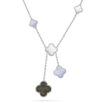 CLOVER MOP CHALCEDONY NECKLACE SILVER 6 MOTIF