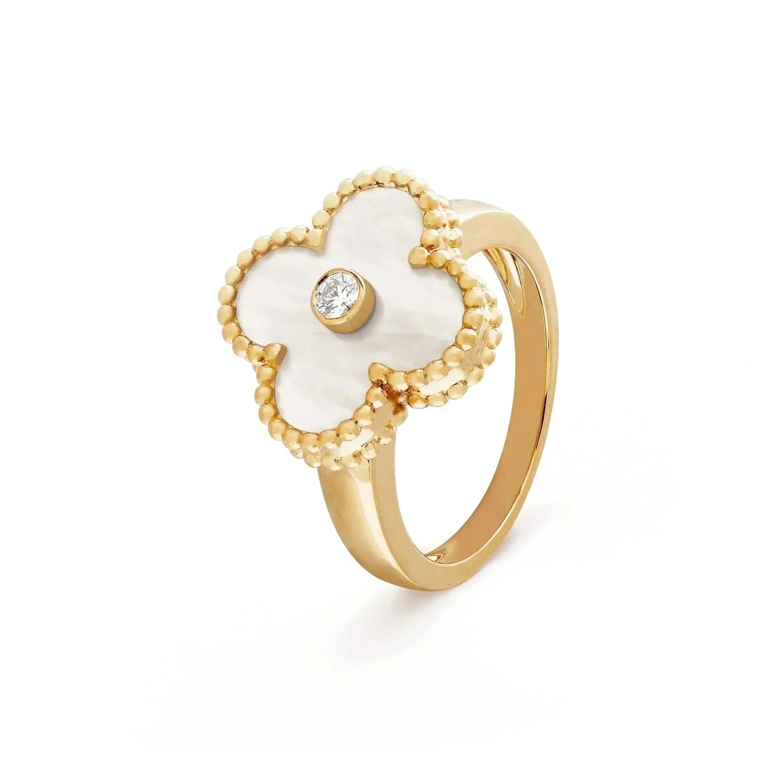 CLOVER PINK MOP RING GOLD DIAMOND CLOVER PINK MOP RING GOLD DIAMOND
