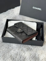 CHANEL 25S CF SMALL TRI FOLD WALLET 11 IN BLACK CAVIAR SILVER HARDWARE - Image 9