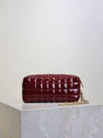 YSL 25S CASSANDRE MATELASSÉ CARRÉ POUCH ON CHAIN 18 IN DARK RED WINE SHINY CALFSKIN - Image 11