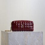 YSL 25S CASSANDRE MATELASSÉ CARRÉ POUCH ON CHAIN 18 IN DARK RED WINE SHINY CALFSKIN - Image 10