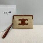 SMALL POUCH 25 IN BEIGE CANVAS AND BROWN CALFSKIN
