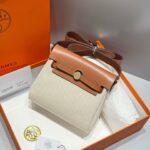 HERMES 25S MINI HERBAG 20 IN BEIGE AND BROWN CANVAS GOLD HARDWARE - Image 10