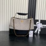 CHANEL 25S HOBO BAG 36 IN GREY SUEDE AND BLACK CALFSKIN WITH GOLD HARDWARE