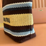 TOTE BAG 40 IN STRIPED PATTERN OF BROWN BLUE AND YELLOW WOVEN RAFFIA - Image 13
