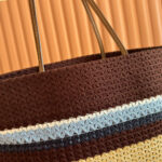 TOTE BAG 40 IN STRIPED PATTERN OF BROWN BLUE AND YELLOW WOVEN RAFFIA - Image 9