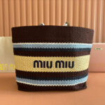TOTE BAG 40 IN STRIPED PATTERN OF BROWN BLUE AND YELLOW WOVEN RAFFIA - Image 10