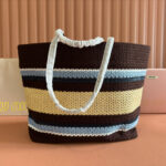 TOTE BAG 40 IN STRIPED PATTERN OF BROWN BLUE AND YELLOW WOVEN RAFFIA - Image 11