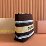 TOTE BAG 40 IN STRIPED PATTERN OF BROWN BLUE AND YELLOW WOVEN RAFFIA - Image 12