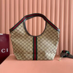 GUCCI 25S GIGLIO LARGE TOTE BAG 50 IN BEIGE AND DARK BROWN CANVAS - Image 2