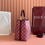 GUCCI 26S GG EMBLEM BUCKET BAG 25 IN DARK RED COATED FABRIC - Image 13